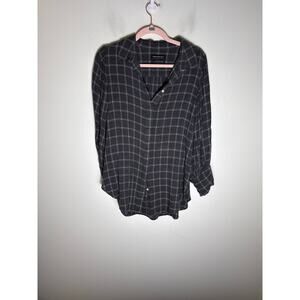 Something Navy Gray and White Windowpane Button Up Shirt Sz M